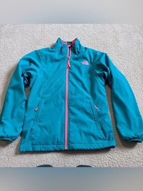 North Face Jacket Girl's Large 14/16 Soft Shell Fleece Lined Full Zip Teal